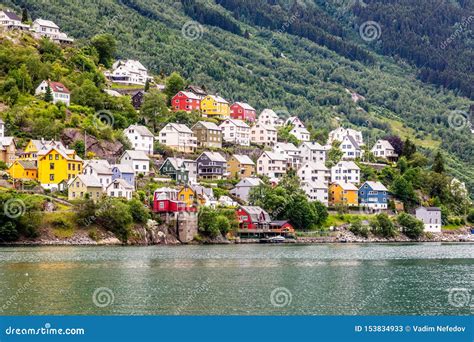 Colorful Norwegian Residential Houses On The Hill Of Sorfjord Odda