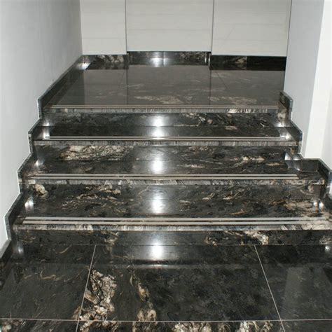 Cosmic Black Granite With Gold Veins Stair Step Covers Stair Riser Tile