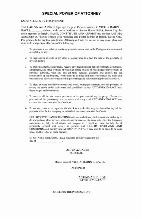 Special Power Of Attorney Sample In Word And Pdf Formats Cover Letter Template Letter Templates