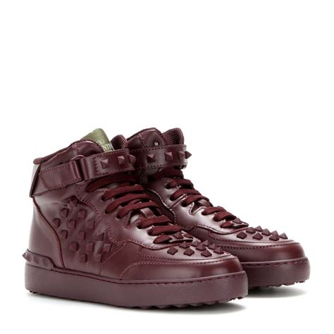 Lyst Valentino Rock Be Leather High Top Sneakers In Purple
