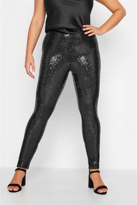 Plus Size Black Sequin Stretch Leggings Yours Clothing