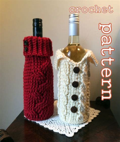 Pdf Crochet Pattern Cabled Sweater Wine Bottle Cozy T Bags Instant Download Crochet