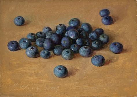 Wang Fine Art Blueberries Painting Original Small Daily Paintwork A