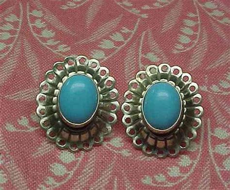 Vintage Turquoise Blue Cabochon And Sterling Post Pierced Etsy Blue
