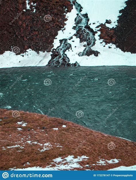 Turquoise River Near Thorufoss Waterfall In Iceland Stock Image Image