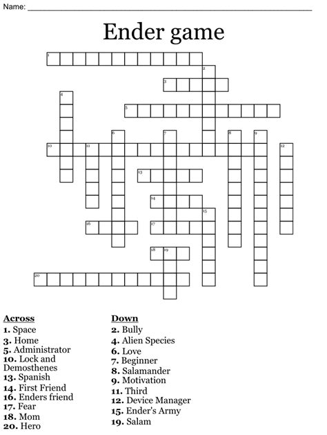 Ender Game Crossword Wordmint