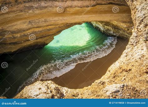 Beautiful And Famous Benagil Cave Seen From The Top Algarve Portugal