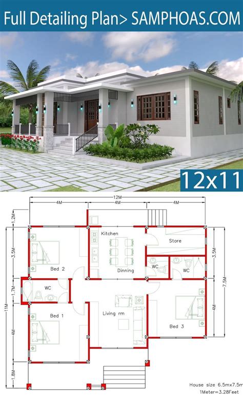 House Plans 12x11m With 3 Bedrooms Casaspequeñas Small Modern House