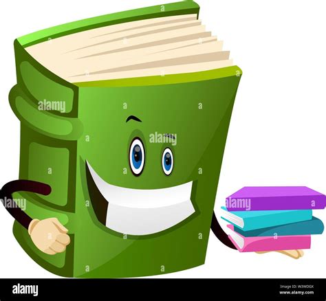 Cartoon Book Character Is Holding Books Illustration Vector On White