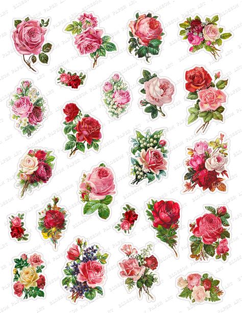 Printable Stickers Vintage Roses Stickers Digital Collage Etsy