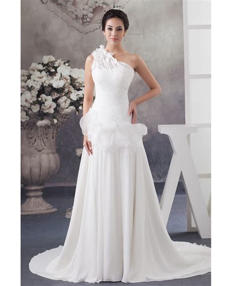 Lets talk about the most popular one shoulder beach wedding dress. Floral One Shoulder Grecian Chiffon Beach Wedding Dress ...