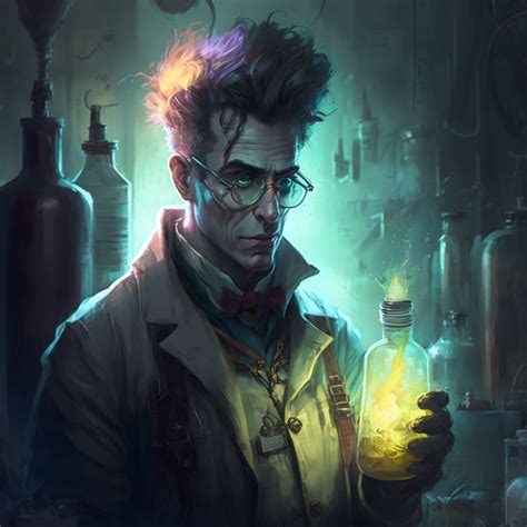 Codyslosson Post Apocalypse Mad Scientist With Messed Up Hair In His Lab Coat Holding A Glowing