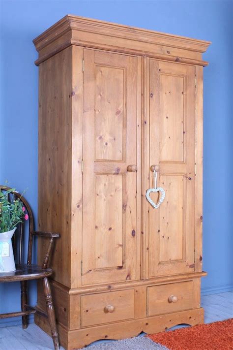 £175 Double Pine Wardrobe With 2 Drawers 4 Sections Solid Throughout
