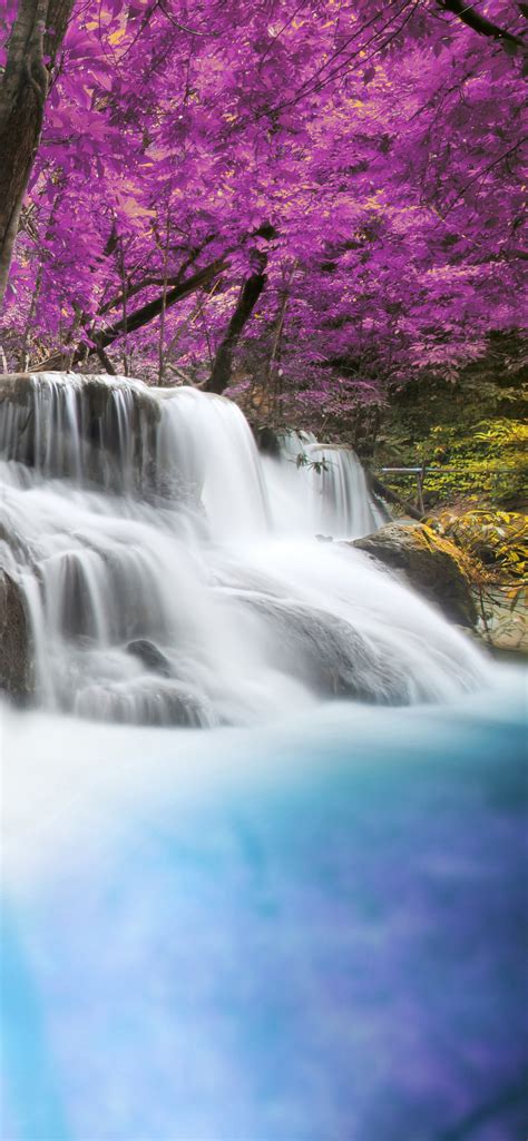 Erawan Falls Wallpaper 4K, Waterfall, Forest, Spring, Autumn, Thailand