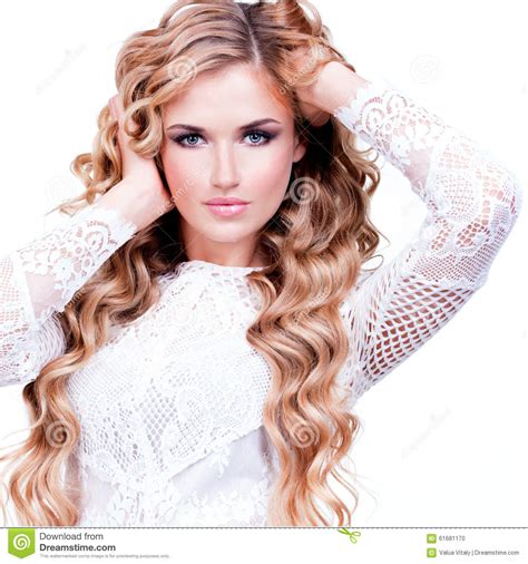 Beautiful Girl Model With Long Curly Hair Stock Photo