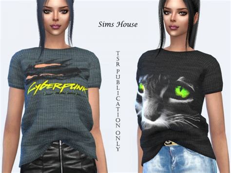 The Sims Resource Womens T Shirt Tucked In Front With Prints By Sims