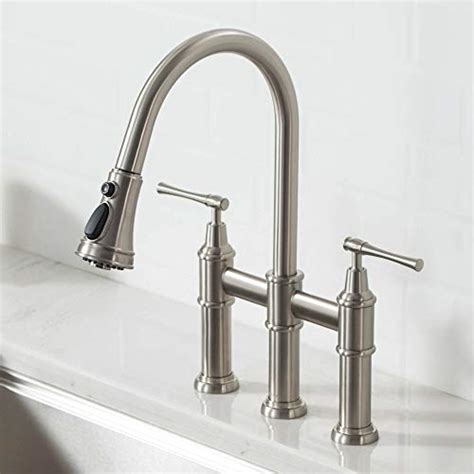 KRAUS Allyn Transitional Bridge Kitchen Faucet With Pull Down Sprayhead In Spot Free Stainless