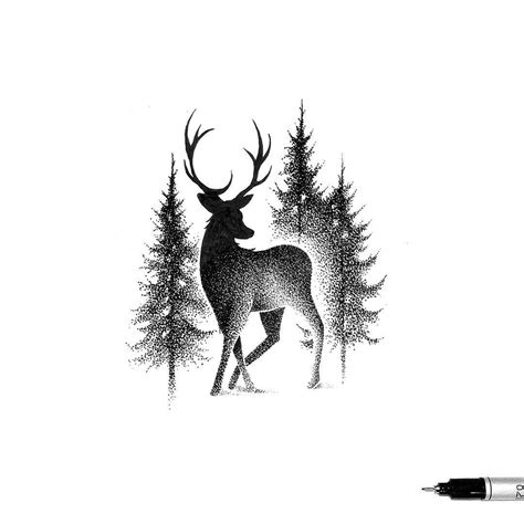 'THE DEER & THE TREES' #artdrawingssketches  Cerf dessin, Dessins en
