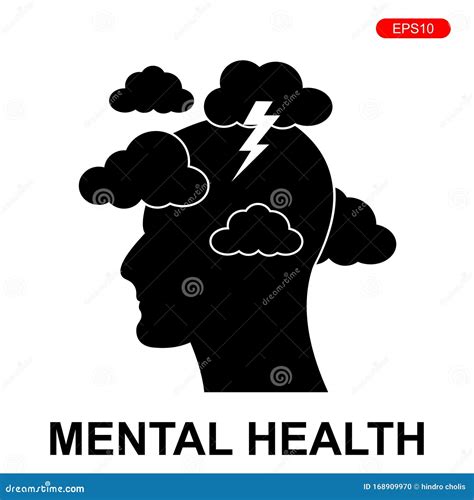 Head Silhouette Icon With Clouds And Lightning Mental Health Concept