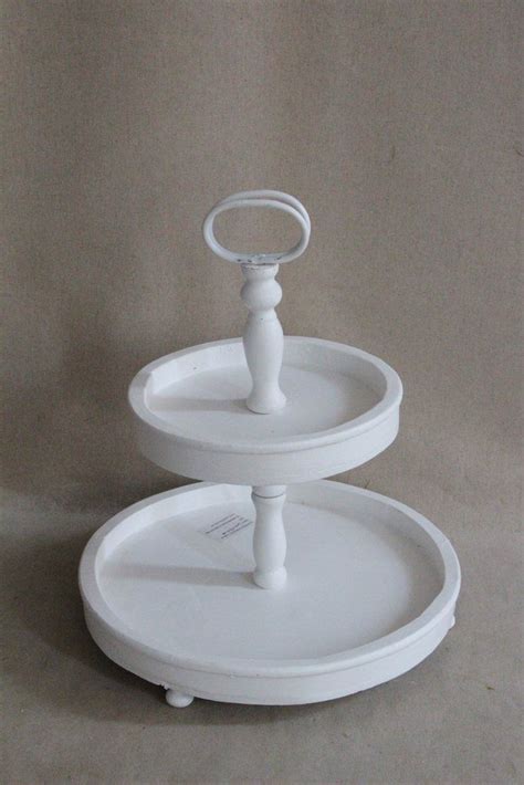 White Wooden 2 Tier Tray Tieredtraydecor In 2020 White Wooden Tray