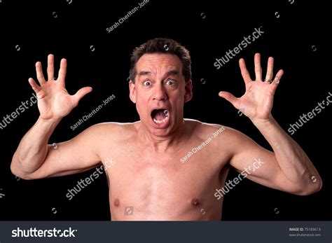 Shirtless Man Screaming On Black Background Stock Photo Shutterstock