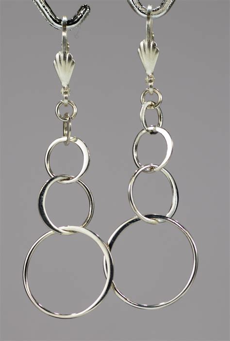 Sterling Silver Lever Back Dangle Earrings With Four Circle Drops