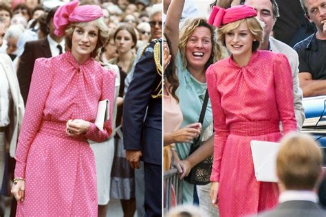Royal Double Take Emma Corrin Channels Princess Diana In Pink Polka
