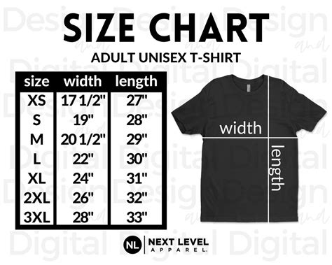 Next Level 3600 Size Chart Next Level Adult Unisex T Shirt Etsy