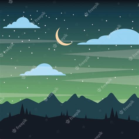 Premium Vector Starry Night Sky Silhouette Of The