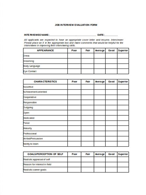 Free 14 Interview Evaluation Forms In Ms Word Pdf Excel