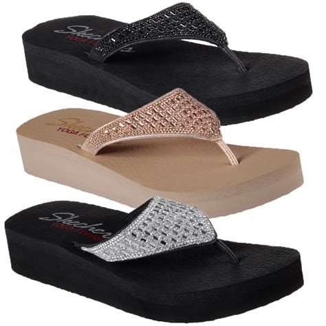 Skechers Womens Vinyasa Embellished Flip Flops Ladies Yoga Foam Wedge Sandals Ebay