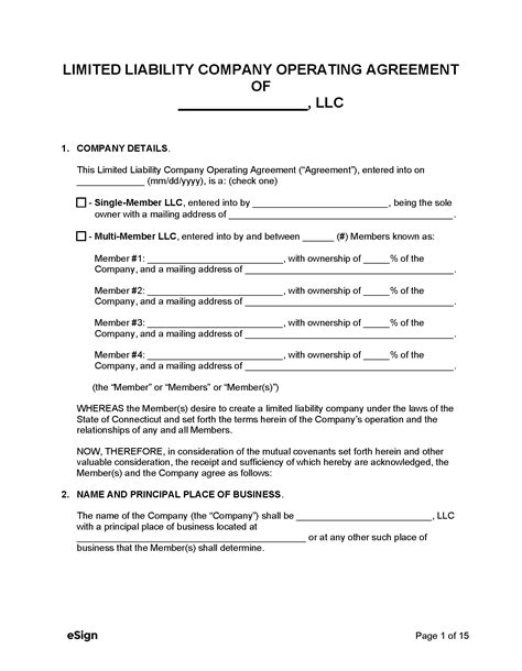 Free Connecticut Llc Operating Agreement Template Pdf Word