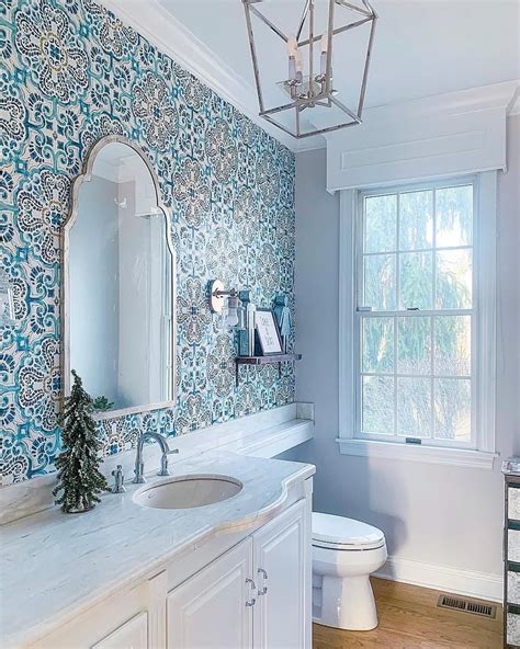 Wallpops Blue Florentine Medallion Tile Wallpaper Bathroom Interior