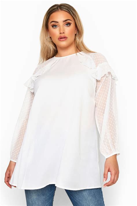 Limited Collection White Frill Dobby Mesh Sleeve Top Yours Clothing