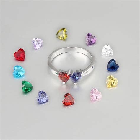 Customized Silver Love Heart Cut 2 Stones Birthstone Ring In S925