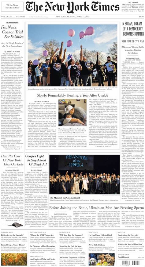 Periódico New York Times USA Periódicos de USA Edición de lunes 17