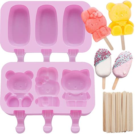 Popsicle Molds Ice Pop Molds Silicone 3 Cavities Ice Cream Mold Bear