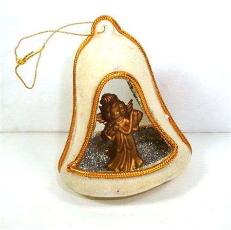 Flocked Bell Christmas Ornament With Gold Angels 302 13 Victorian