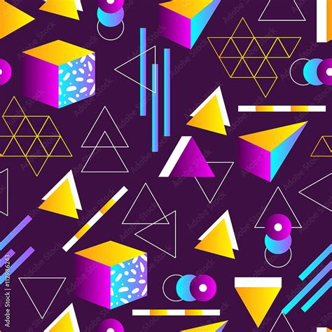 Seamless Geometric Pattern In Retro 80s Style Doodle Geometric Shapes