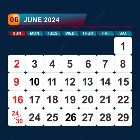 Calendario Del Mes De Junio De 2024 Vector PNG Junio 2024