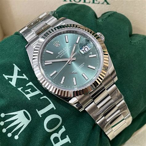 Rolex Datejust 41mm Fluted Mint Green Index Dial Jubilee 126334 Unworn