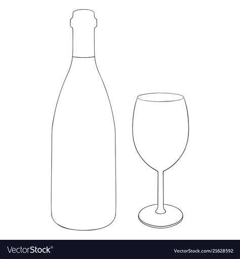 Wine Bottle And A Glass Of Outline Hand Royalty Free Vector