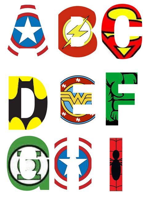 These superhero cardboard cutouts are freestanding with custom designs. Free Printable Superhero Alphabet Letters