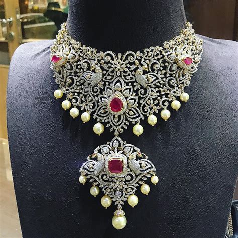 Breathtaking Heavy Diamond Necklace Set Designs South India Jewels