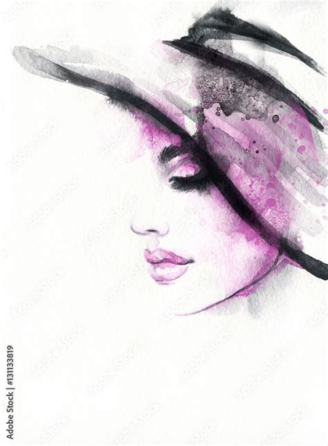 Abstract Woman Face Fashion Illustration Watercolor Painting Stock