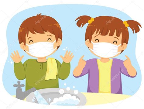 Children Cartoon Wear Protective Mask From Virus Illustration Premium