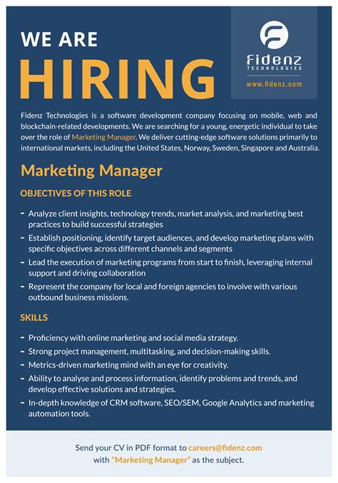 Marketing Manager Job Vacancy At Fidenz Technologies Jobvacancieslk