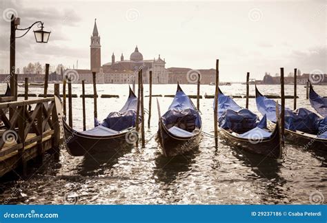 Venetian Gondolas With The San Giorgio Maggiore Stock Photo Image Of