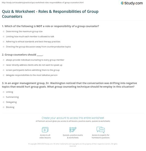 Quiz And Worksheet Roles And Responsibilities Of Group Counselors