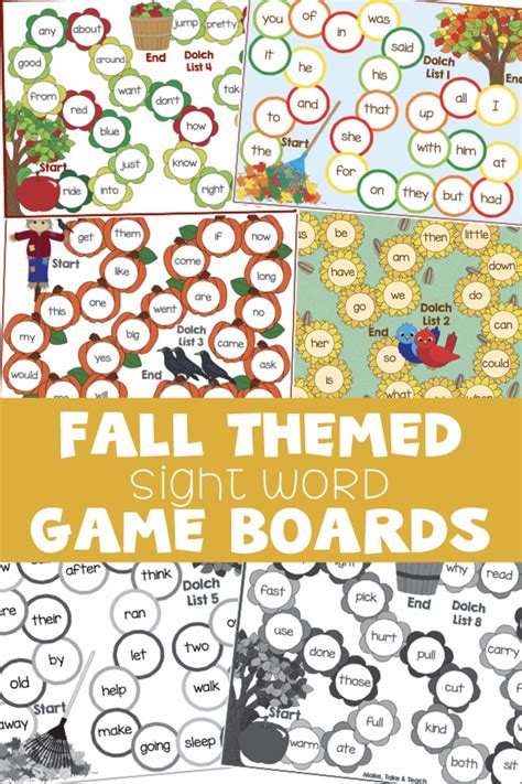 Fall Themed Sight Word Game Boards Make Take And Teach
